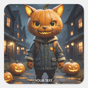 Adesivo Quadrado Fantasy Gato Pumpkin Halloween