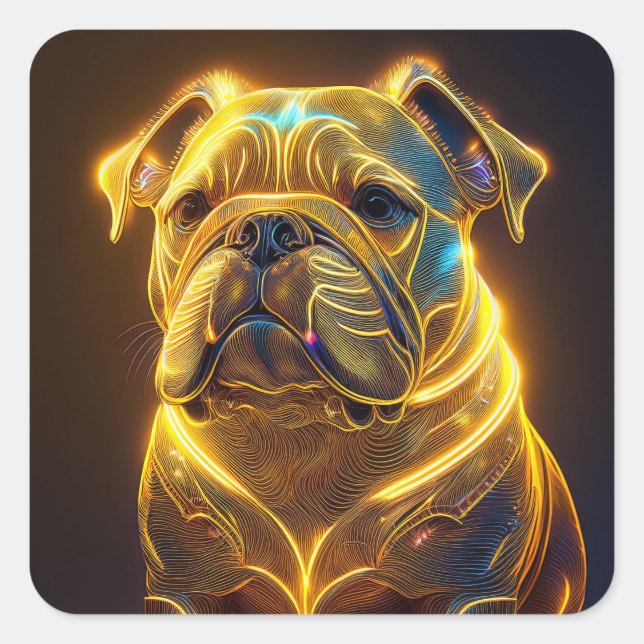 Adesivo Quadrado Fantasy Image Neon Yellow English Bulldog (Frente)