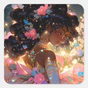Adesivo Quadrado Fantasy Mulher Afro-Americana Art