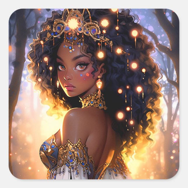Adesivo Quadrado Fantasy Mulher Afro-Americana Art (Frente)