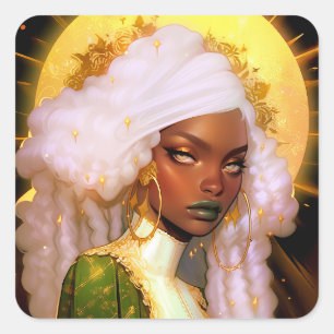 Adesivo Quadrado Fantasy Mulher Afro-Americana Art