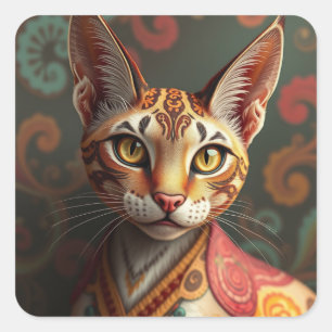 Adesivo Quadrado Fantasy Siamese Cat Stickers