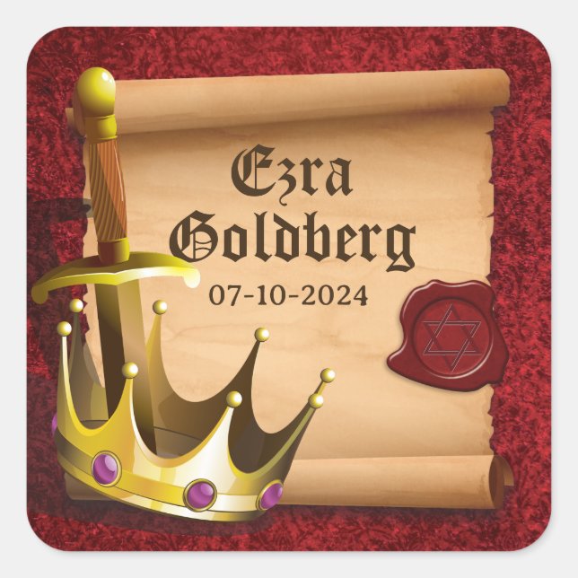Adesivo Quadrado Fantasy Sword Crown Medieval Bar Mitzvah (Frente)