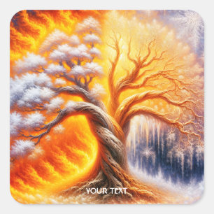 Adesivo Quadrado Fantasy Tree Fire Snow