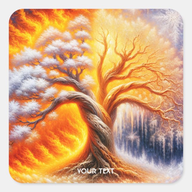 Adesivo Quadrado Fantasy Tree Fire Snow (Frente)
