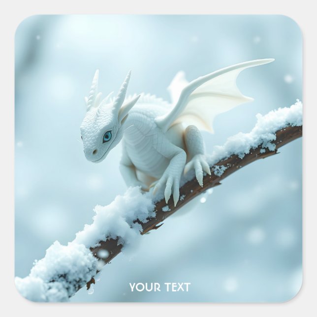 Adesivo Quadrado Fantasy White Baby Dragon (Frente)