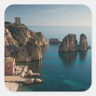 Adesivo Quadrado Faraglioni e Tonnara em Scopello, Sicília