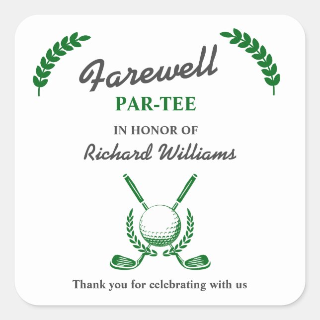 Adesivo Quadrado Farewell Retirement Golf Club Wreath Themed Party (Frente)