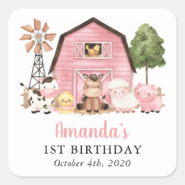 Adesivo Quadrado Farm Animals, Cute Animals, Barn, First Birthday
