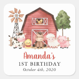 Adesivo Quadrado Farm Animals, Cute Animals, Barn, First Birthday