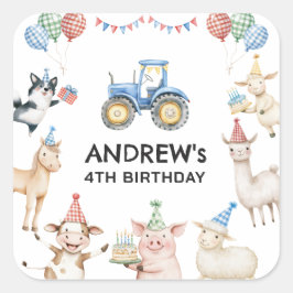 Adesivo Quadrado Farm Animals Kids Birthday Party Favor Stickers