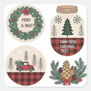 Adesivo Quadrado Farmhouse Christmas Sticker Set - Rustic Holiday