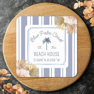 Adesivo Quadrado Farmhouse do Boho Coaster da Beach House Blue Stri