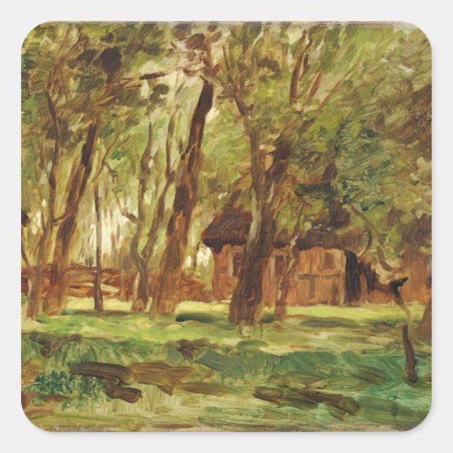 Adesivo Quadrado Farmstead sob árvores (Frente)