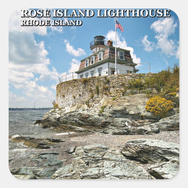Adesivo Quadrado Farol da Ilha rosa, Stickers Rhode Island (Frente)