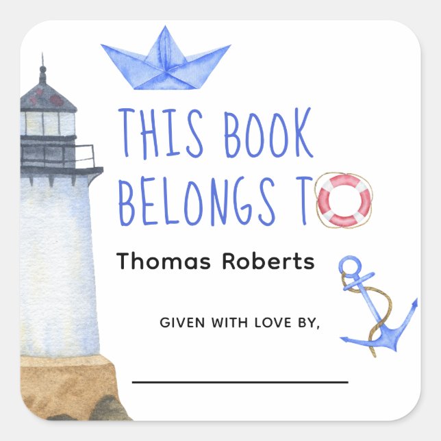 Adesivo Quadrado Farol de aquarela - estante do chá de fraldas (Frente)