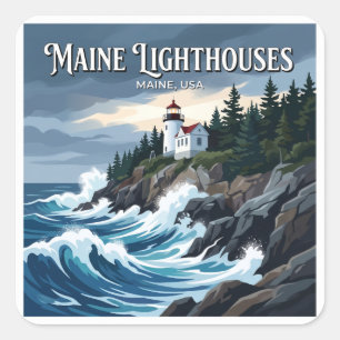 Adesivo Quadrado Farol de Bass Harbor Head Tremont Maine Lembrança