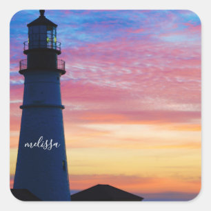 Adesivo Quadrado Farol de Maine de Cabeça de Portland