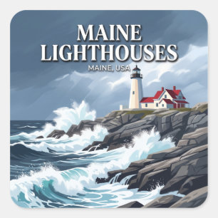 Adesivo Quadrado Farol de Pemaquid Point Bristol Maine Viagem
