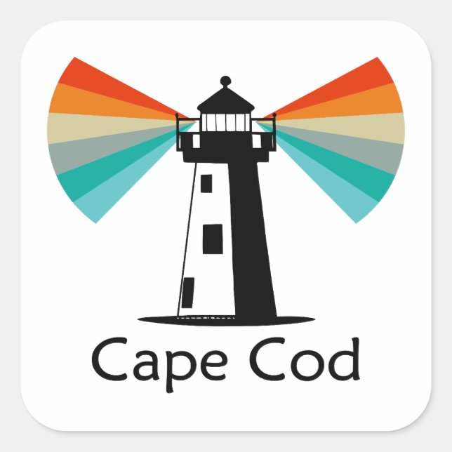 Adesivo Quadrado Farol do Cabo Cod Massachusetts Arco-íris (Frente)