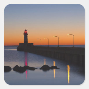 Adesivo Quadrado Farol do píer norte em Duluth, Minnesota,
