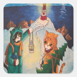 Adesivo Quadrado Farol no Vinheta Retangular de Gatos Noturnos