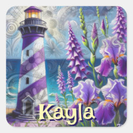 Adesivo Quadrado Farol Roxo com Foxglove & Iris Personalizado