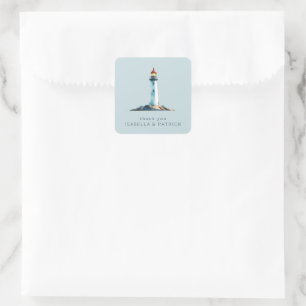 Adesivo Quadrado Farol Sereno em Aquarela Azul