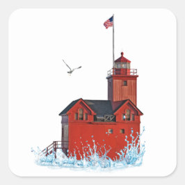 Adesivo Quadrado Farol Vermelho do Michigan