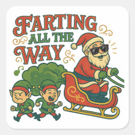 Adesivo Quadrado Farting All the Way Santa’s Sleigh Stinker