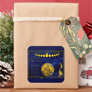 Adesivo Quadrado Fases da Vintagem da Lua Saturno Júpiter Vênus