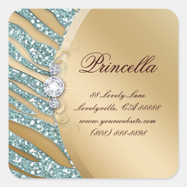 Adesivo Quadrado Fashion Zebra Sticker Jewelry Sparkle Pink Dourado (Frente)