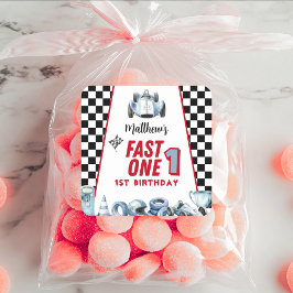 Adesivo Quadrado Fast One 1st birthday Boy Racing Car 