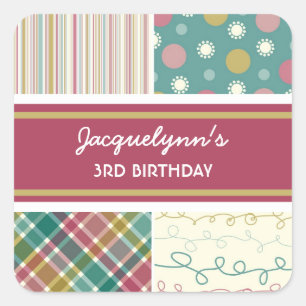 Adesivo Quadrado fatfatage Retro Vintage Teal Combo Birthday Sticke