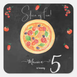 Adesivo Quadrado Fatia de diversão, aniversário de pizza