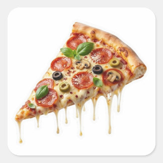 Adesivo Quadrado Fatia de Pizza de Pepperoni Queijosa Deliciosa