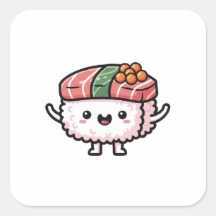 Adesivo Quadrado Fatia de Sushi Feliz – Ilustração Kawaii Fofa