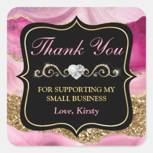 Adesivo Quadrado Fatias de Geodo de Agate Rosa e Pequenas Empresas 