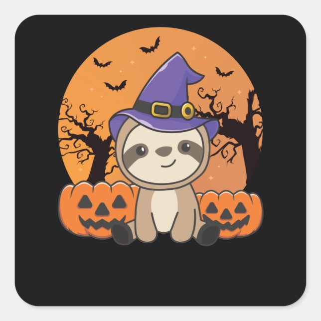 Adesivo Quadrado Fault Witch Pumpkin Sloths Happy Halloween (Frente)
