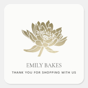 ADESIVO QUADRADO FAUX DOURADO LOTUS FLORAL BUSINESS COMPRA OBRIGADO