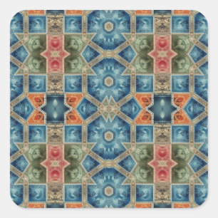 Adesivo Quadrado Faux Fantasy Postage Stamp Collage 9 rascunhando r