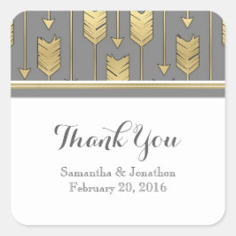 Adesivo Quadrado Faux Foil Ouro Arrows Cinza Casamento Obrigado
