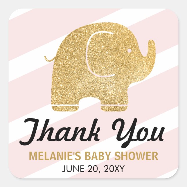 Adesivo Quadrado Faux Glitter Elephant Pink Muito Obrigado Stickers (Frente)