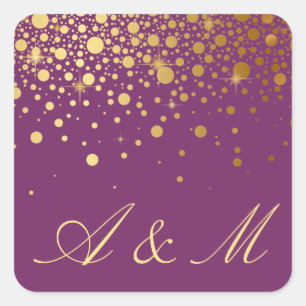 Adesivo Quadrado Faux Gold Foil Confetti Dots Purple Monograma