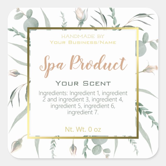 Adesivo Quadrado Faux Gold Foil Produto Spa Fabricado Manualmente P (Frente)