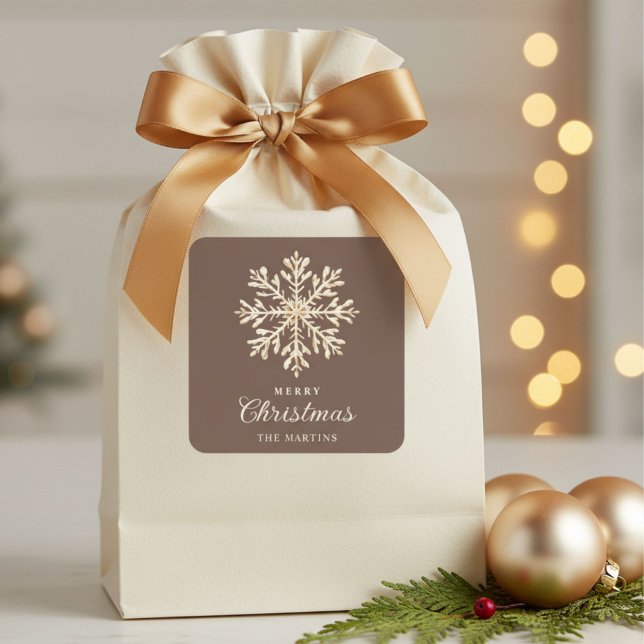 Adesivo Quadrado Faux Gold Snowflake Brown Custom Holiday (Criador carregado)