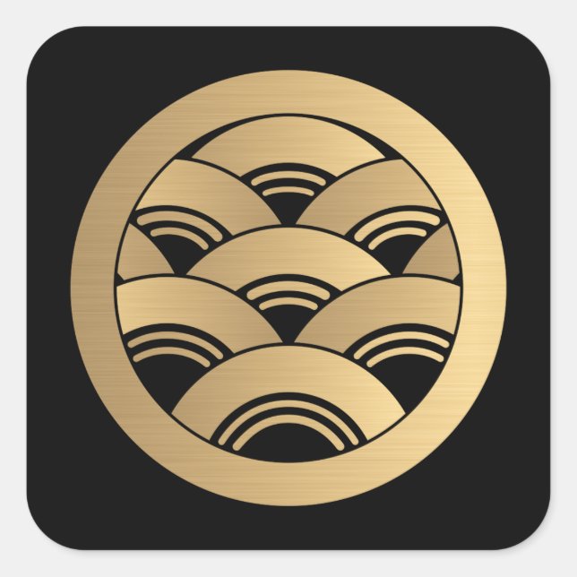 Adesivo Quadrado Faux Ouro Waves Oriental Kamon Japonês (Frente)
