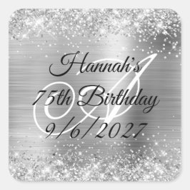 Adesivo Quadrado Faux Silver Glitter e Foil 75. º Aniversário