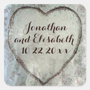 Adesivo Quadrado Favor cinzelado do casamento da árvore de vidoeir