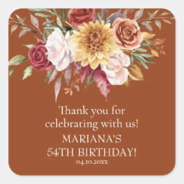 Adesivo Quadrado Favor da Festa de aniversário de Folhagem Terracot